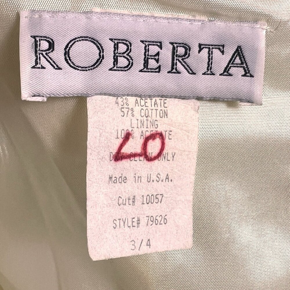 Vintage 1980s Roberta Ivory Brocade Courthouse Wedding Dress Gold Appliqué XS - Picture 6 of 11